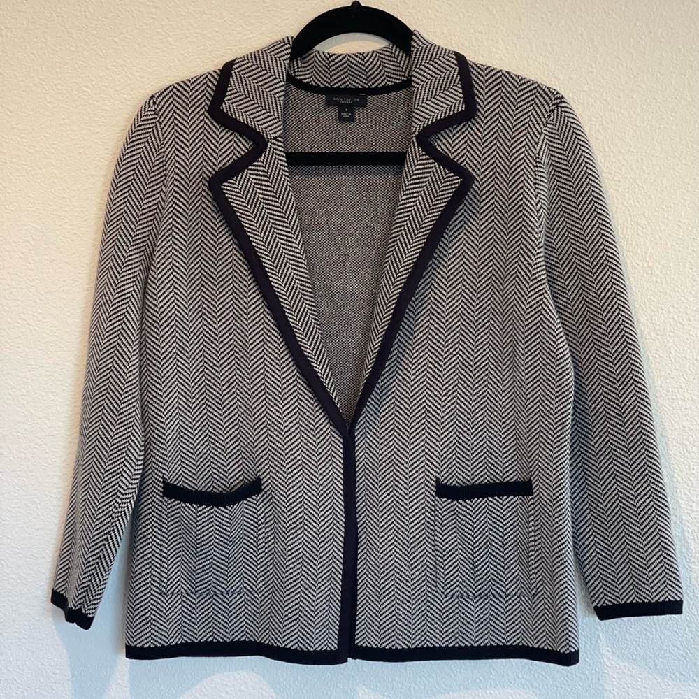 Ann Taylor Factory Women's Small Black and White Herringbone Sweater Blazer